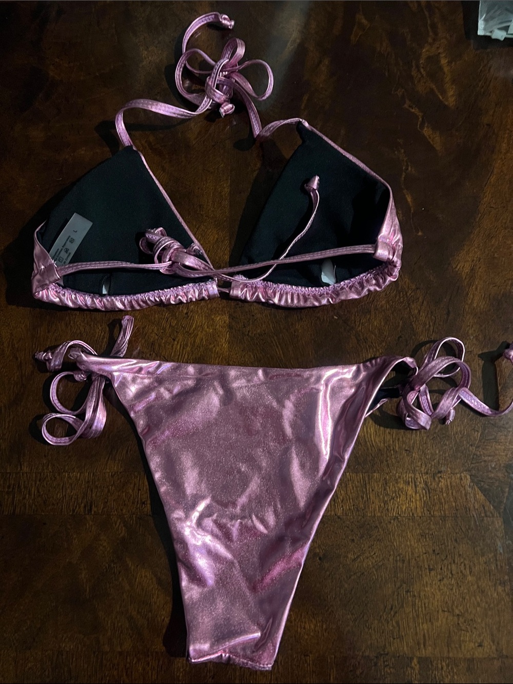 Shimmering Pink Tie-Side Bikini Set - Picture 2 of 2